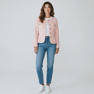 Fendi 365 Vintage Pink Crepe Button Front Collarless Jacket Made in Italy